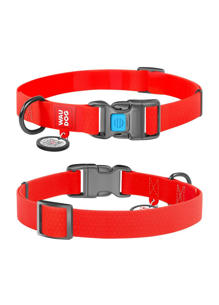Нашийник для собак водостійкий Waterproof пластикова пряжка-фастекс Ш 20 мм Д 24-40 см червоний WAUDOG (332879347)