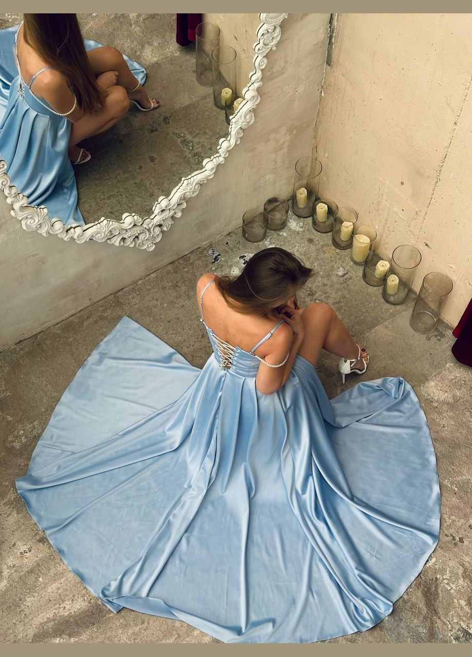 Блакитна святковий, коктейльна, вечірня cукня зі зйомними перлинами 💍 бебі долл, з пишною спідницею, з відкритими плечима, з корсетом Україна однотонна