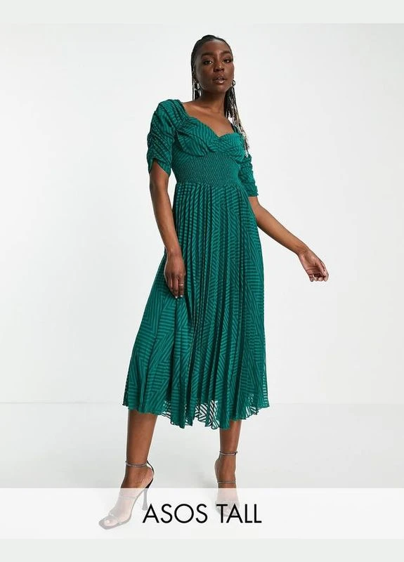 Зеленое платье меди плиссе Asos