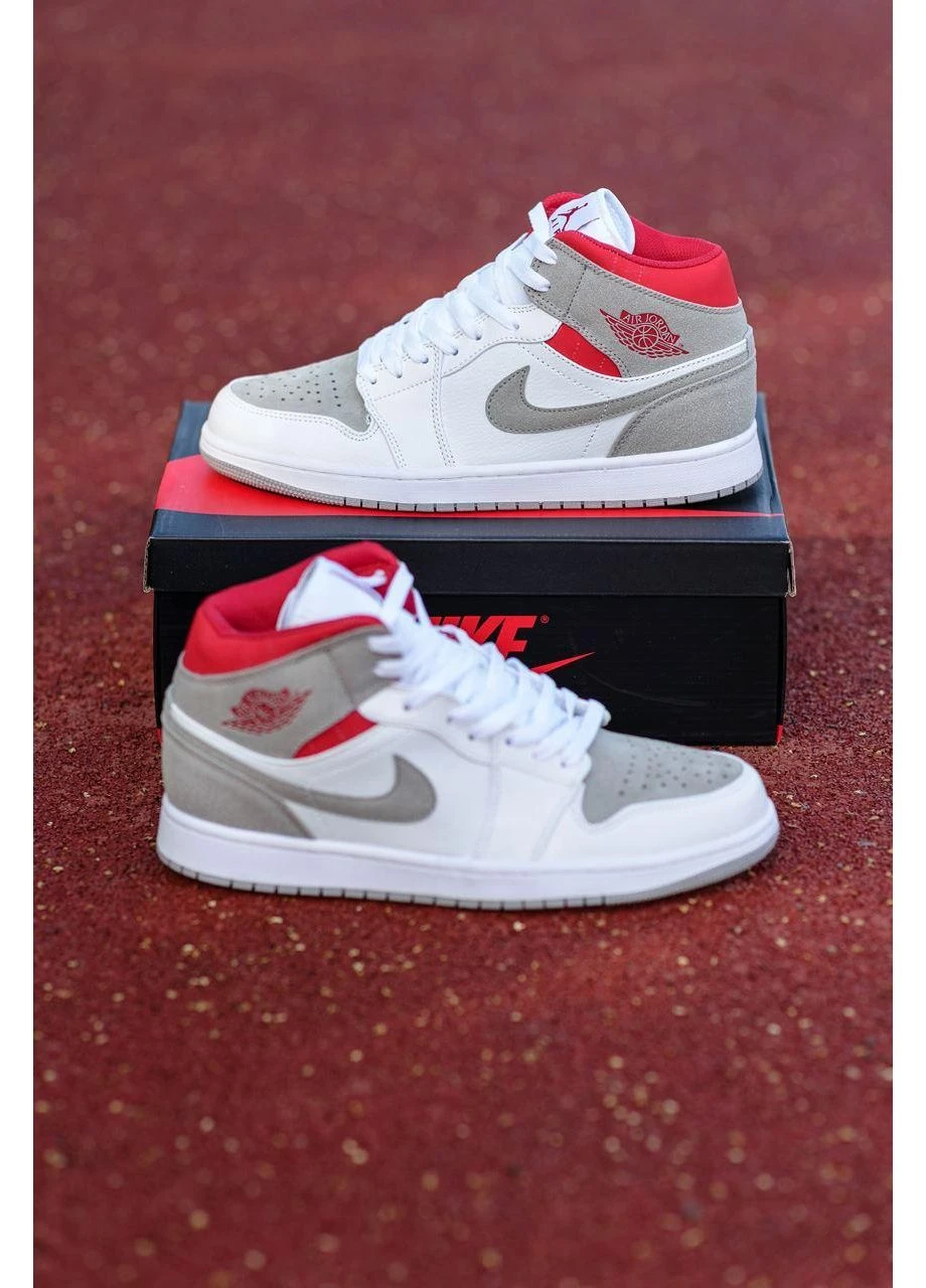 Білі літні кросівки nike air jordan 1 retro mid grey white red найк аір джордан No Brand