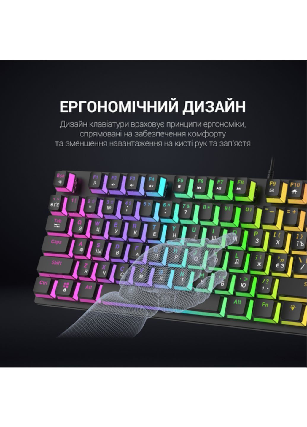 Игровая клавиатура механическая с RGB-подсветкой Blue Switch TKL, черная, проводная, без нумпада GAMEPRO (366249345)