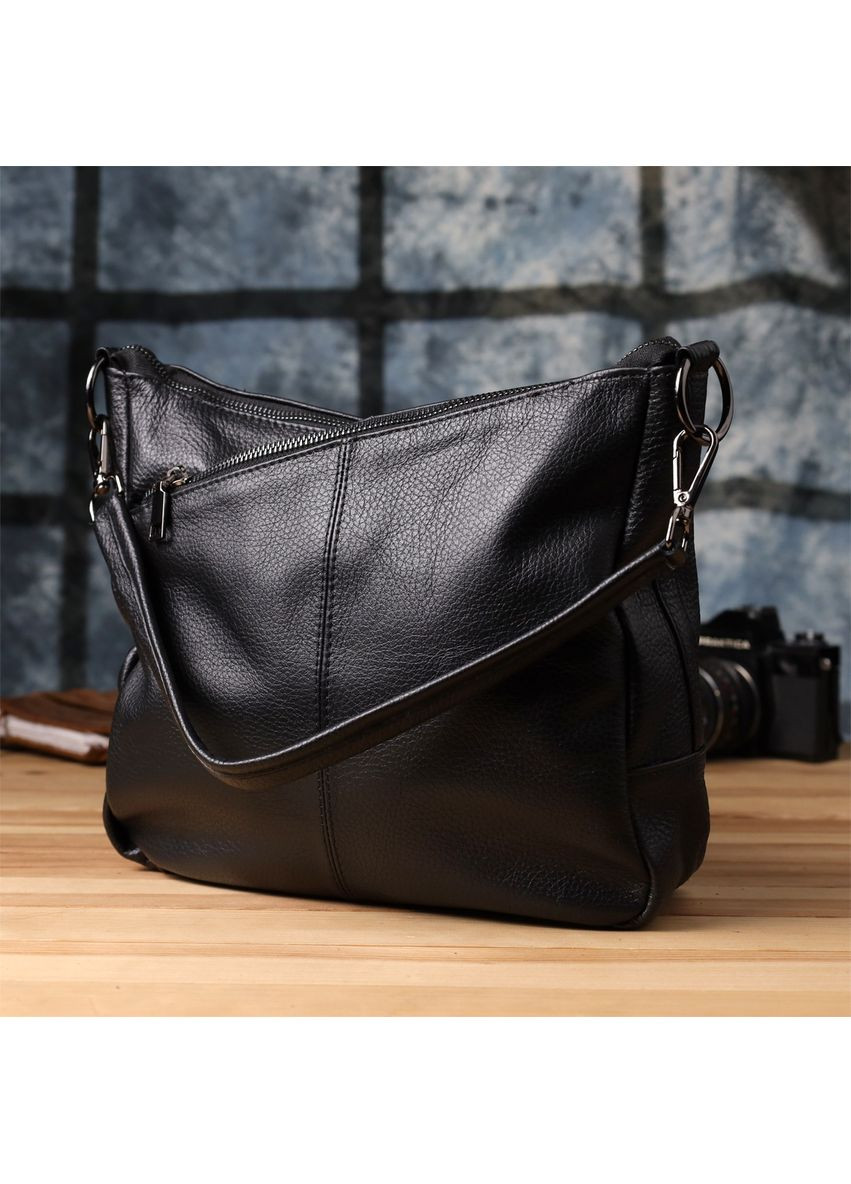 Сумка крос-боді через жіноче плече з натуральної шкіри середня Чорний 38361 Vintage (355245204)