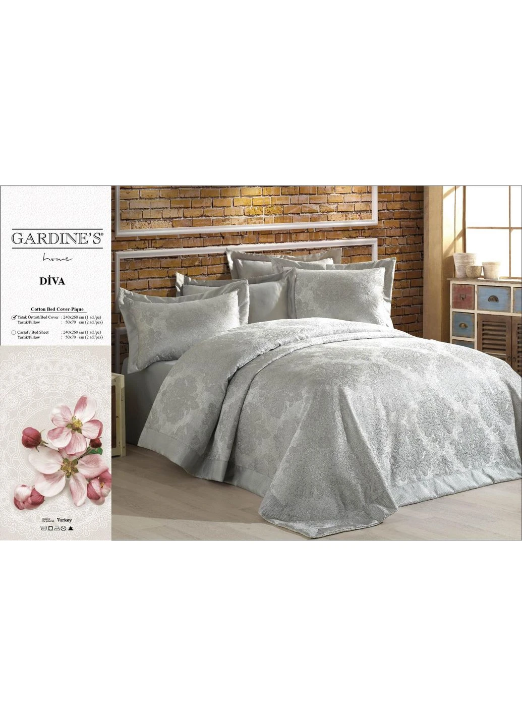 Покрывало с наволочками Diva Grey 240 x 260 см Gardines (392454950)