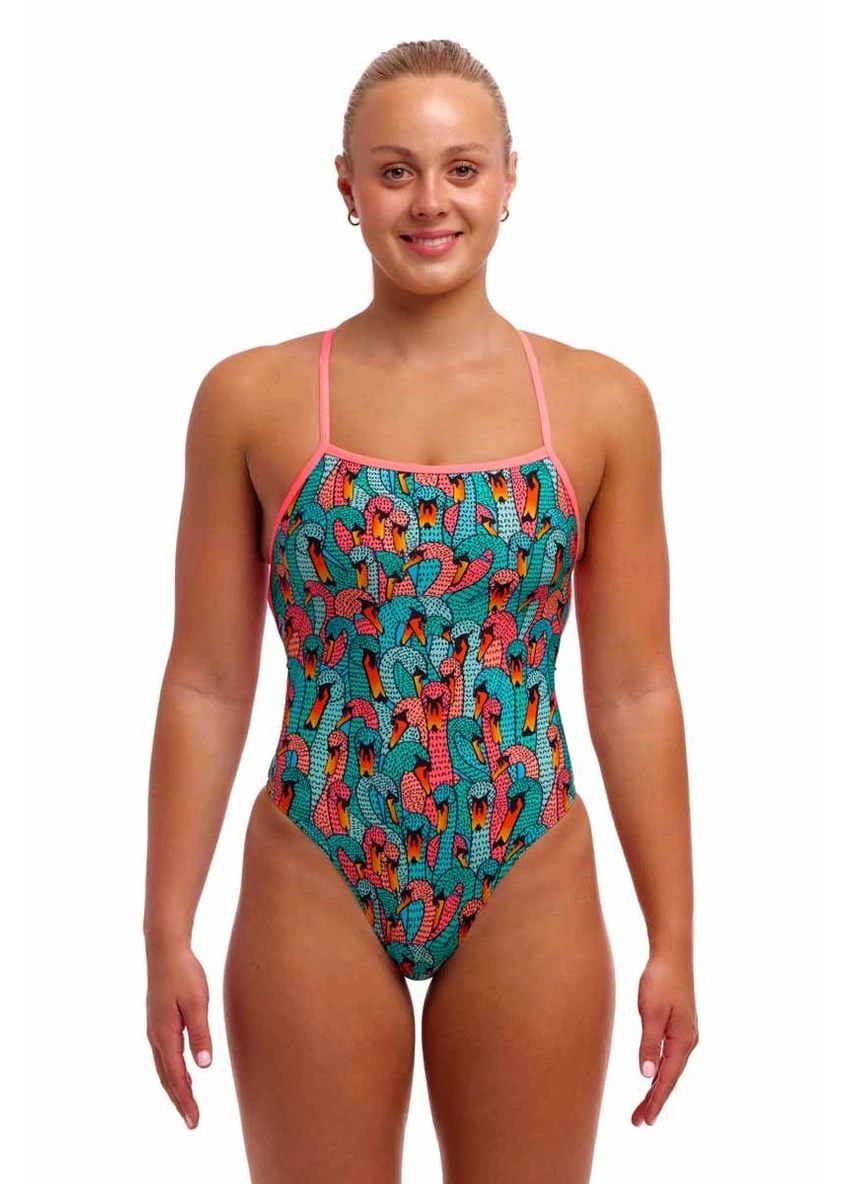 Блакитний літній жіночий купальник funkita ladies strapped in one piece swan see swan (fks034l72230) розмір 6 з лебедями Funky Trunks & Funkita