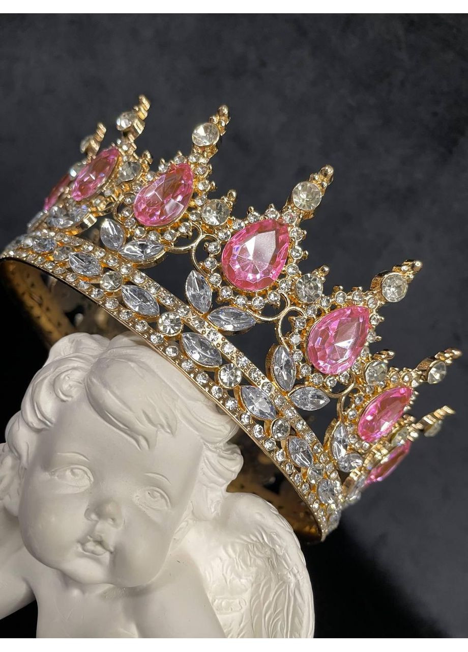 Корона с розовыми камнями Swarovski Золото 13.5 см Тиара с камнями Swarovski для свадьбы. No Brand (369162831)