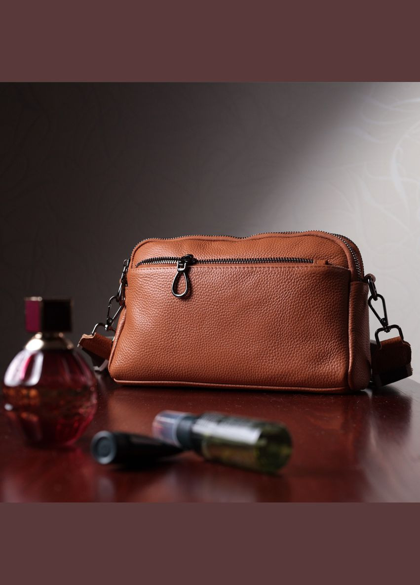 Містка кроссбоді для жінок з кишенями з натуральної шкіри коричнева 22601 Vintage (329196827)