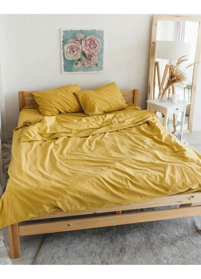 Постільна білизна полуторна Home Варена бавовна 21043 160х215 см жовта DUSHKA (327791638)