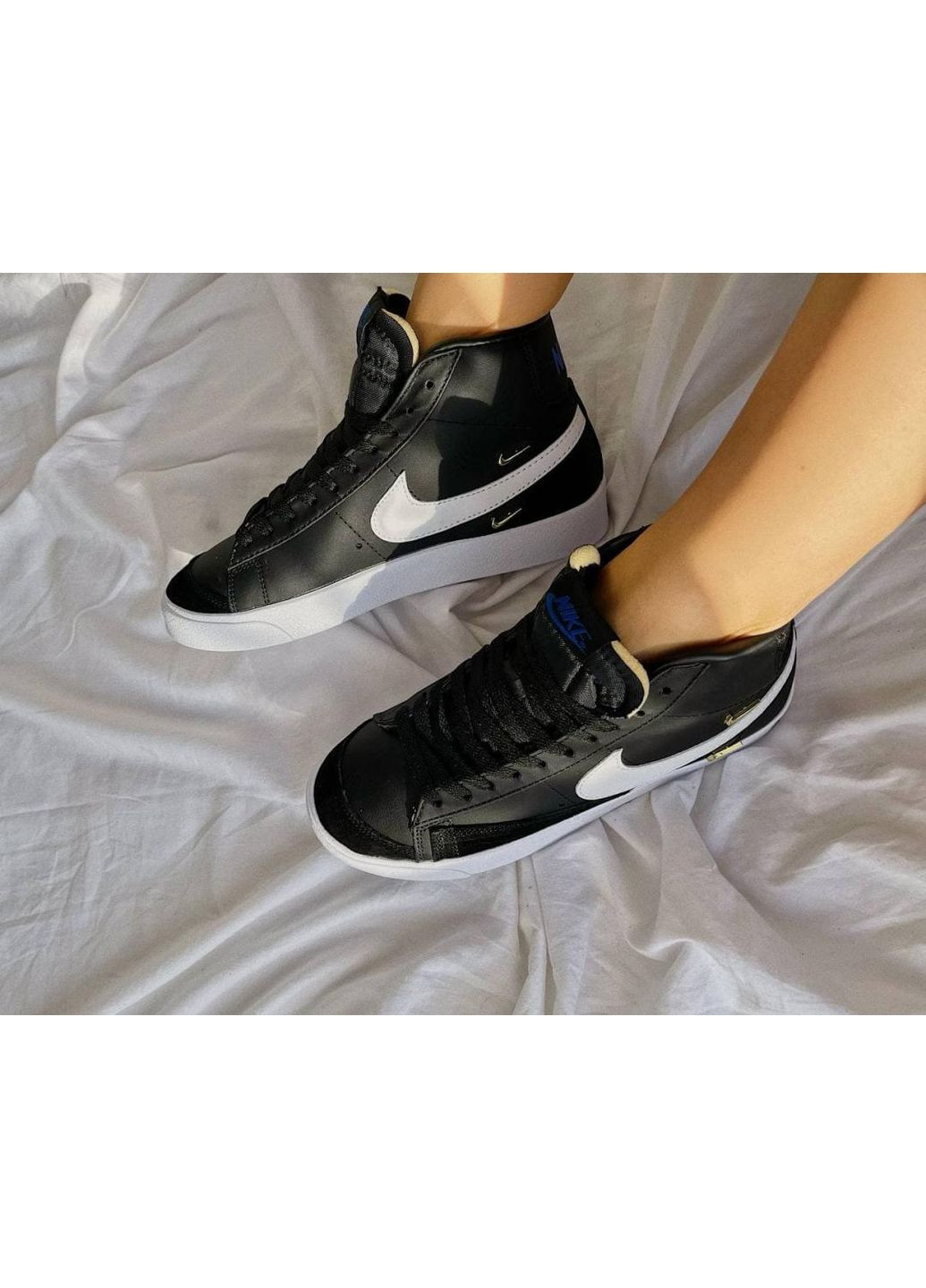 КРОССОВКИ ЖЕНСКИЕ NIKE BLAZER MID BLACK WHITE НАЙК БЛЕЙЗЕР No Brand чёрные демисезоны (367174542)