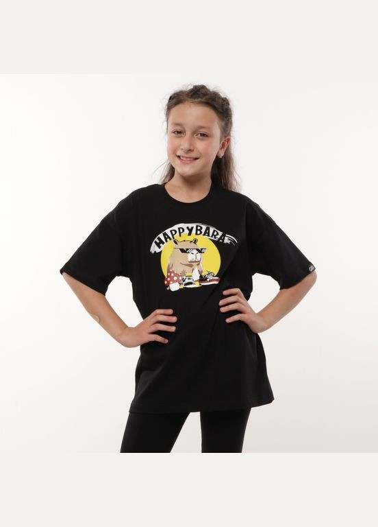 Чорна літня футболка оверсайз універсальна ftt-24-2 gbi teensfutbolka oversayz universalʹna Габби