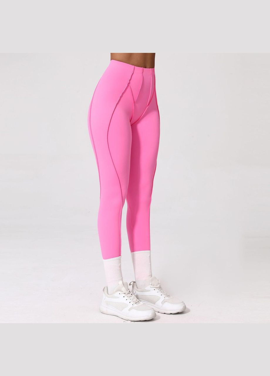Розовые демисезонные леггинсы «со швами наружу» без пуш-ап эффекта, розового цвета, размер l Trends
