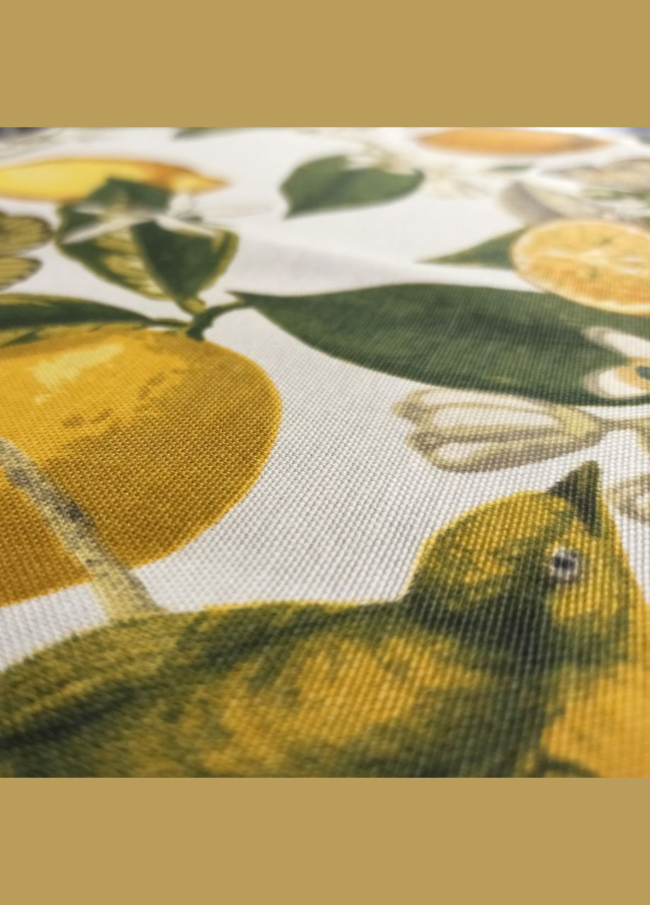 Скатерть на круглый стол водоотталкивающая хлопковая с тефлоновым покрытием "Лимоны и Бабочки" с кружевом 140 Maystat (305390433)