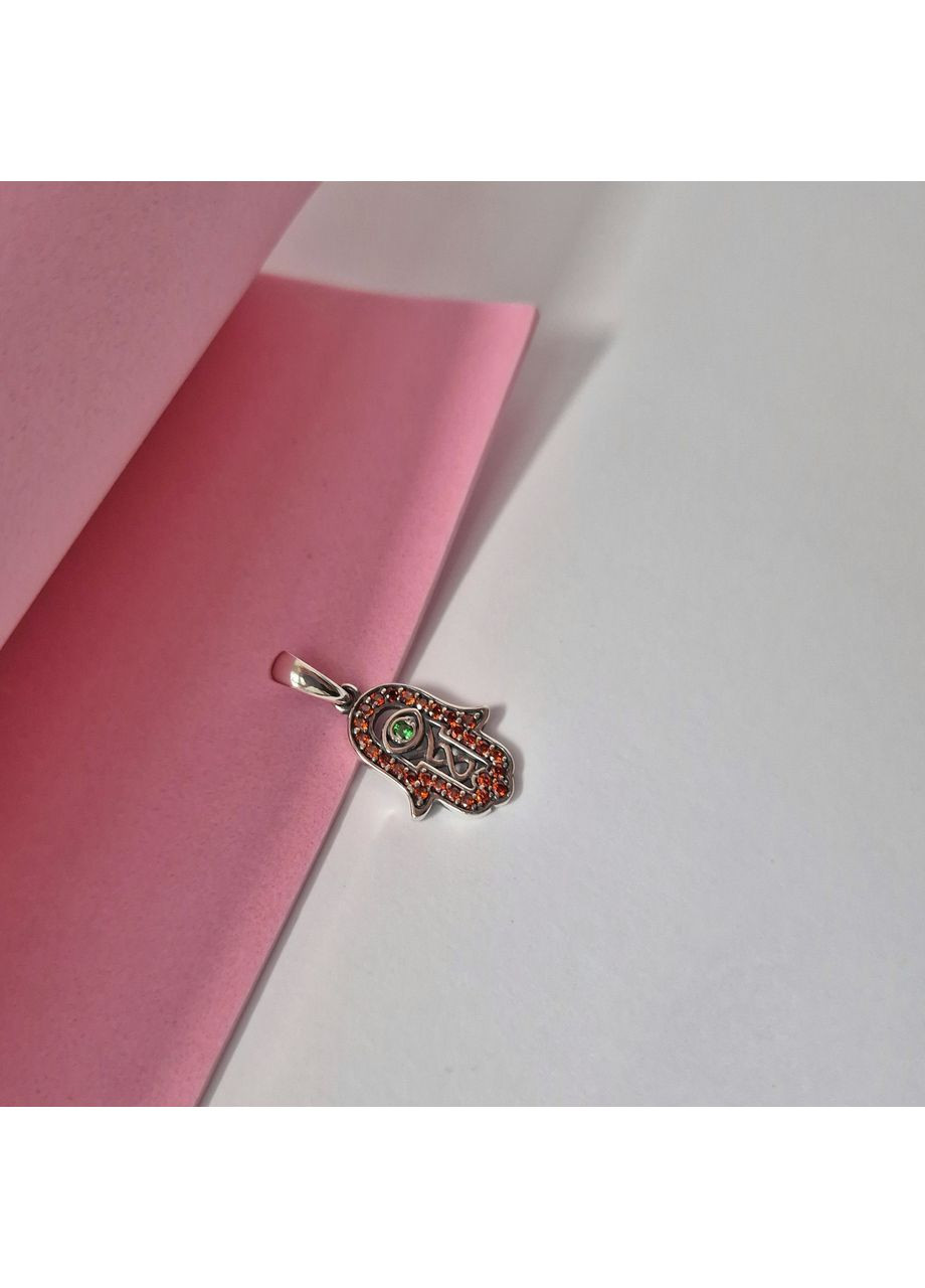 Серебряная кулон подвеска Оберег Талисман Ладонь Фатимы в камнях серебро 925 пробы Черненное 3646п 1.933г Nobrand (369974957)