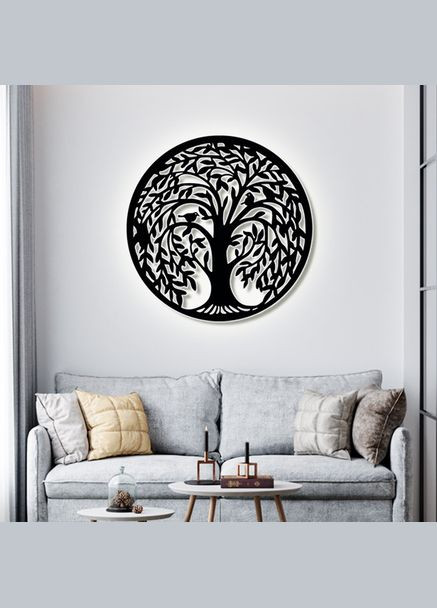 Панно 3D декоративне з об'ємом 15 мм для стін, Дерево кругле 50 х 50 см чорне Декоинт (276708687)
