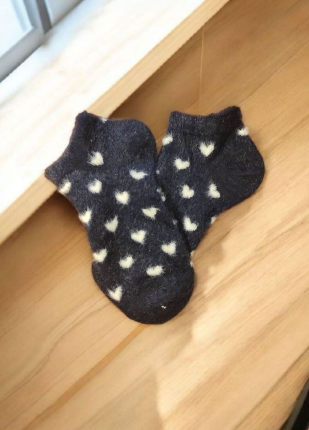 Синие женские короткие носки с мехом норки winter hearts (1966-01) сердечки (367089467)