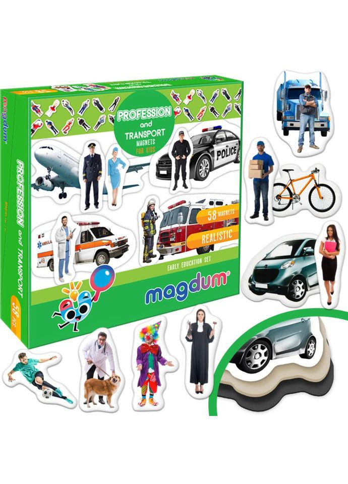 Дитячий набір магнітів Професії і транспорт ML4031-31 EN MAGDUM (330606572)