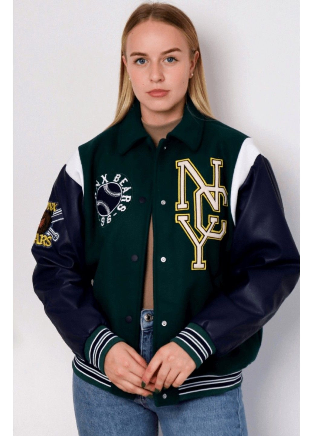 Темно-зеленая демисезонная женская куртка-бомбер с принтом н&м (57866) хxs темно-зеленая H&M