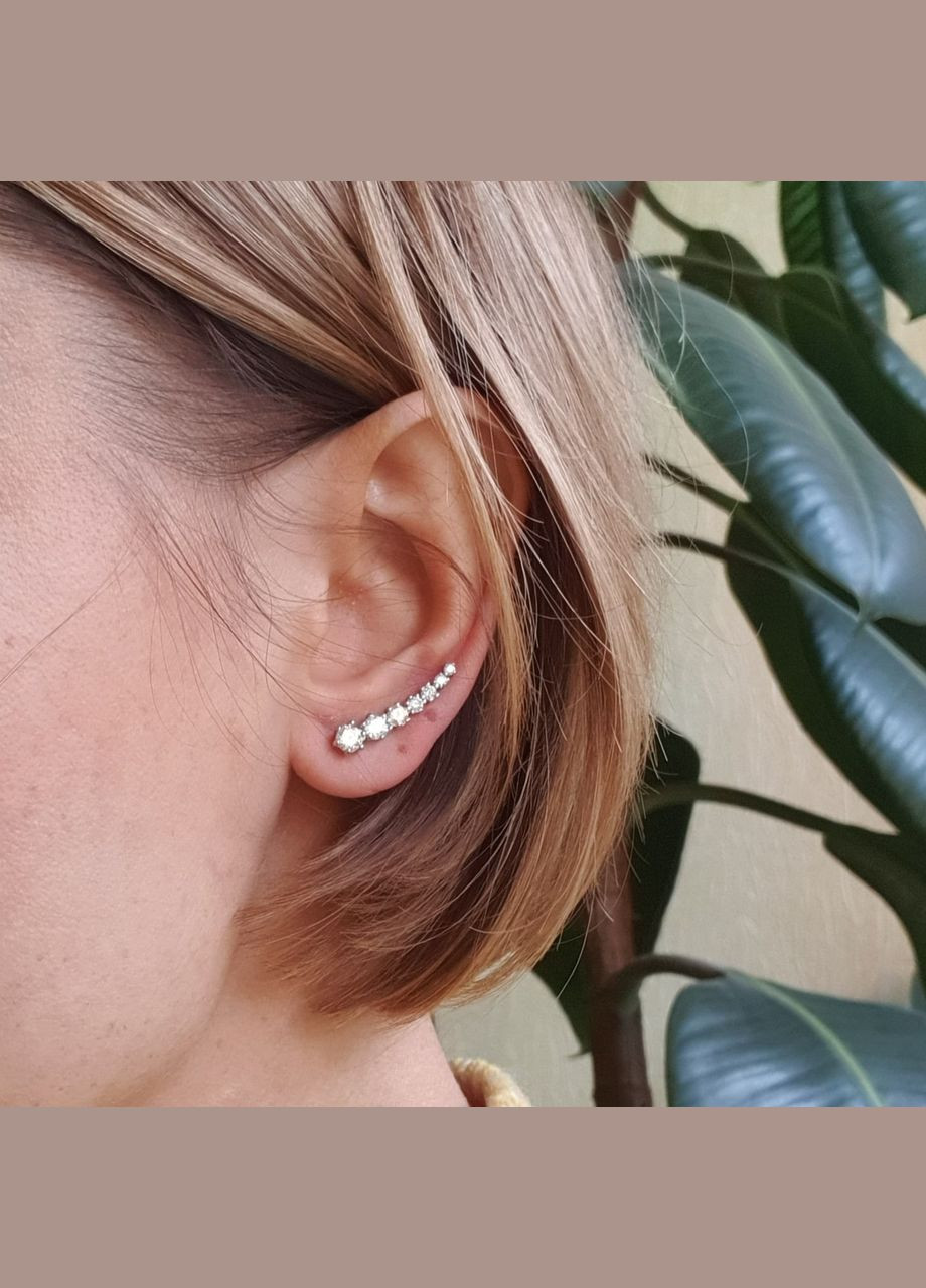 Срібні сережки кафи з сімома маленькими фіанітами Каштан (342335317)