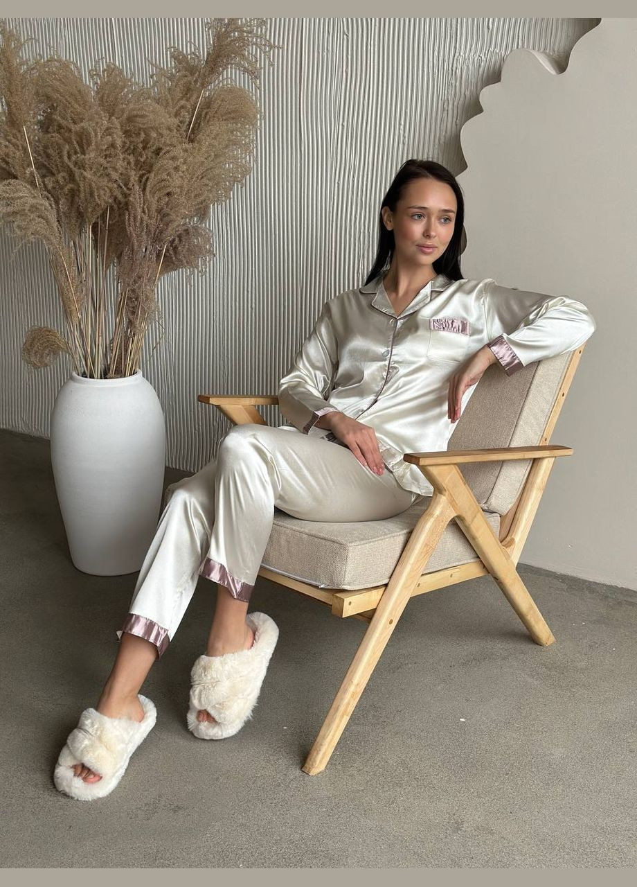 Кремова всесезон піжама жіноча сорочка + брюки No Brand