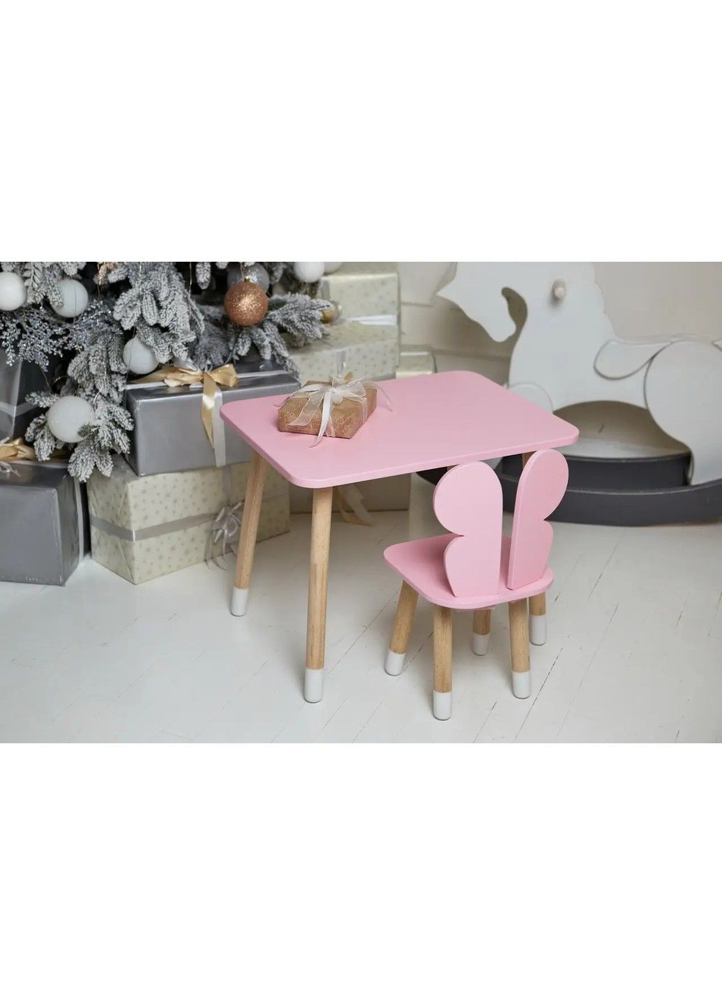 Дитячий прямокутний столик (Рожевий) та стільчик Ведмедик (Рожевий) No Brand (331639990)