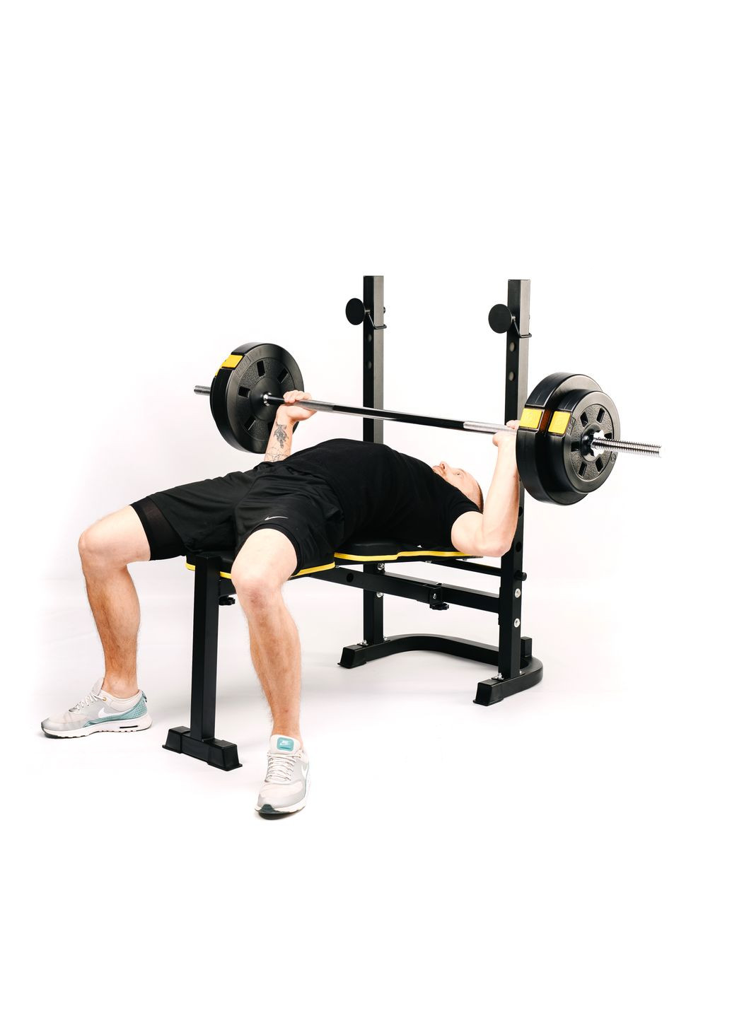 Тренировочная скамейка WB-003 горизонтальная для жима со стойкой под штангу. Besport (365718076)