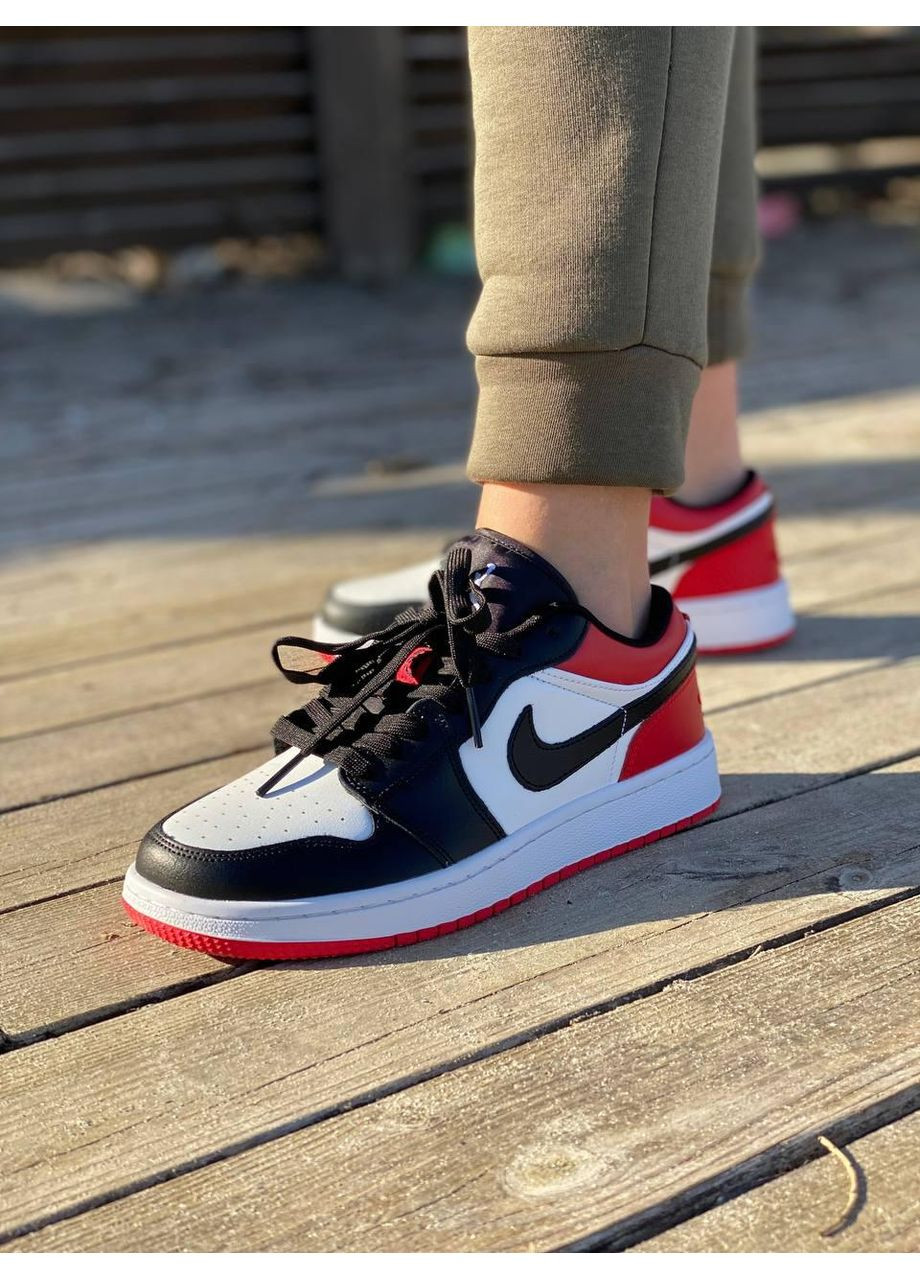КРОССОВКИ ЖЕНСКИЕ NIKE AIR JORDAN RETRO 1 LOW WHITE RED BLACK 3 НАЙК АИР ДЖОРДАН No Brand чёрные демисезоны (367170481)