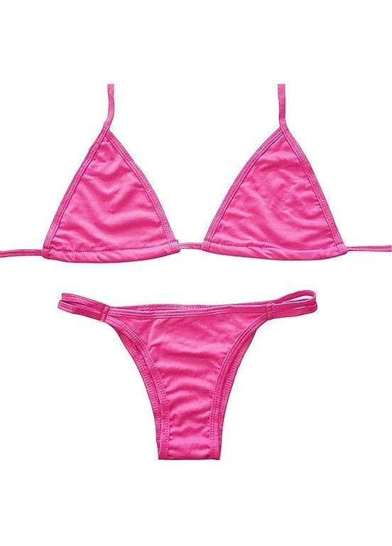 Малиновый летний раздельный купальник с треугольниками-шторками и трусиками танга для загара s m l xl (44 46 48 50) малиновый Po Fanu