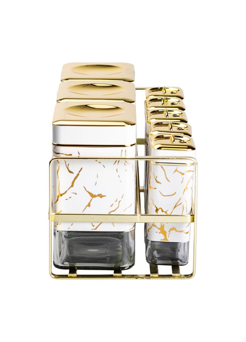 Набор для приправ и специй на подставке 8 штук с крышками стеклянные емкости для кухни белые контейнеры для специй ProDobro (364193246)