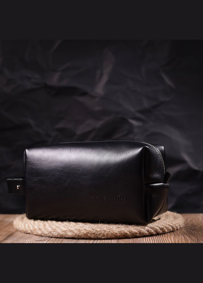 Несесер чоловічий великого розміру з гладкої шкіри на блискавці Україна 16767 Чорний Grande Pelle (298568207)