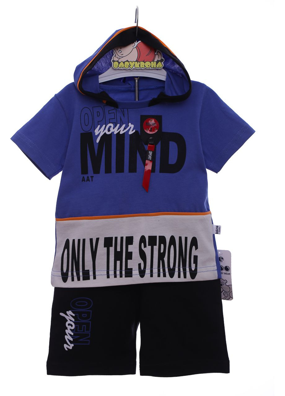 Синий летний шорты с футболкой для мальчика трикотажные спорт синий 92 см (44845) Beboo