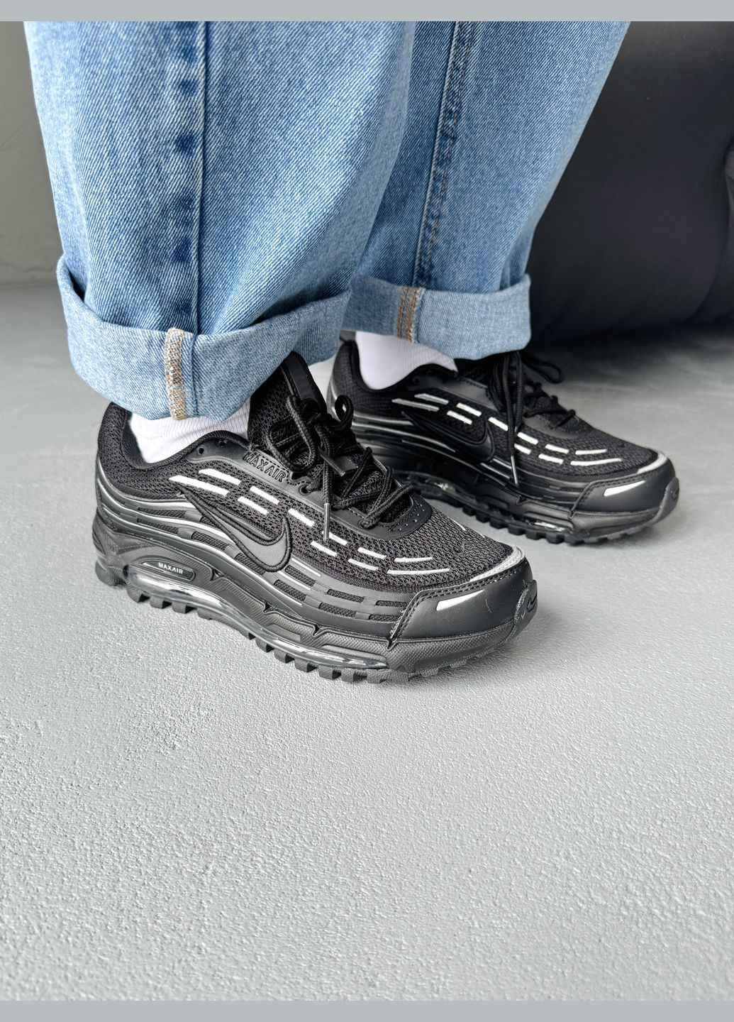 Чорні Осінні кросівки чоловічі і жіночі nike air max tl 2.5 black white | найк аір макс тл 2.5 чорні білі No Brand