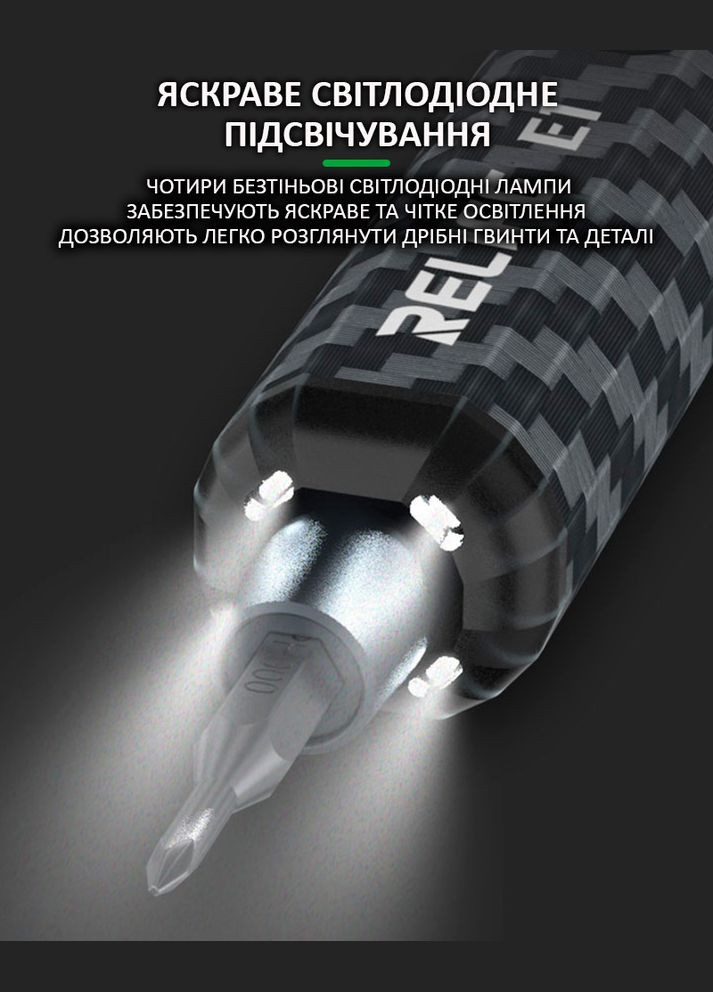 Отвертка аккумуляторная E1 прецизионная/набор бит 12 шт. / карбон / TypeC / 350 mAh Relife (298426628)