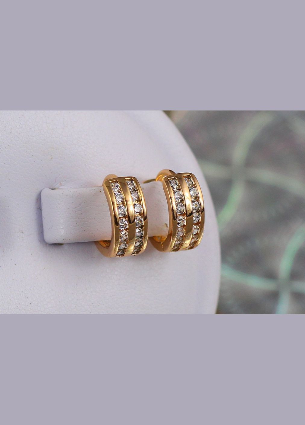 Сережки кільця Хuping Jewelry дві смуги ззаду візерунок 1.2 см золотисті Xuping Jewelry (316434048)