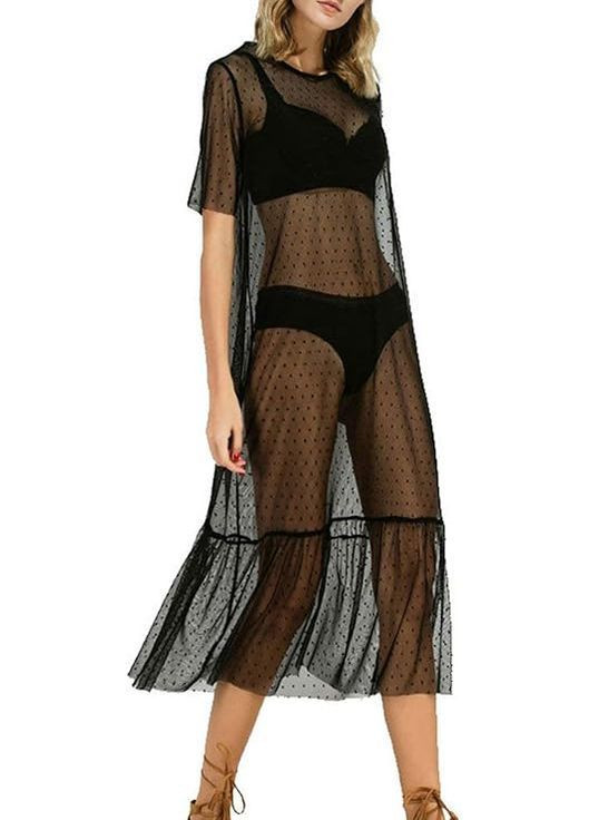 Черное праздничный, домашнее, пляжное, повседневный туника-платье прозрачное No Brand