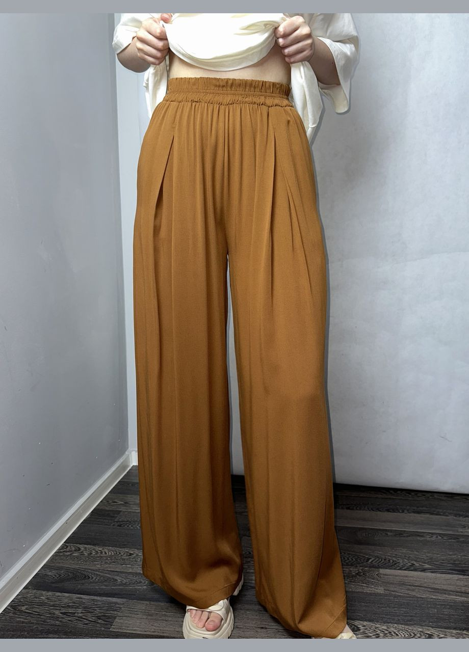 Жіночі вільні штани з поясом на резинці карамель MKAZ64-4 46 Modna KAZKA (276650223)