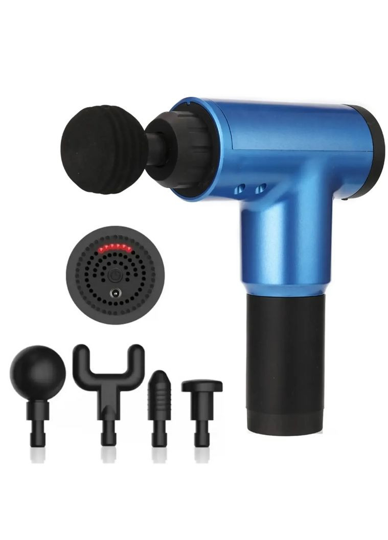 Вібромасажер перкусійний FASCIAL GUN GB-820 для глибокого м'язового масажу з насадками Синій VTech (332622395)