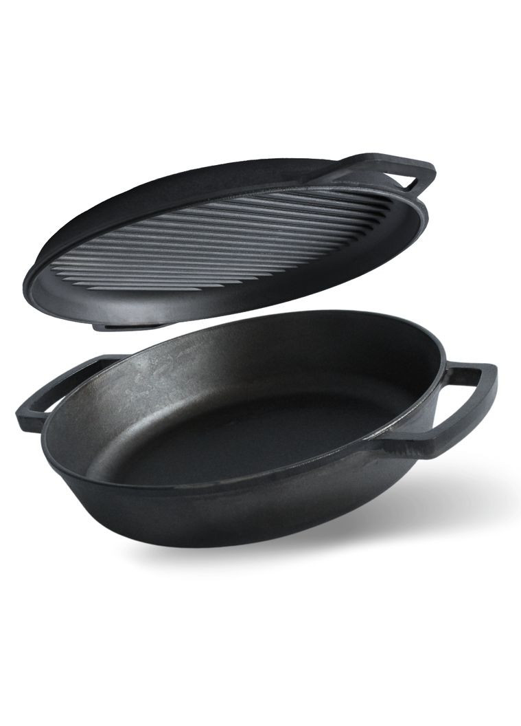 Жаровня чавунна з чавунною кришкою-сковородою гриль 360 х 80 мм Brizoll (363830425)