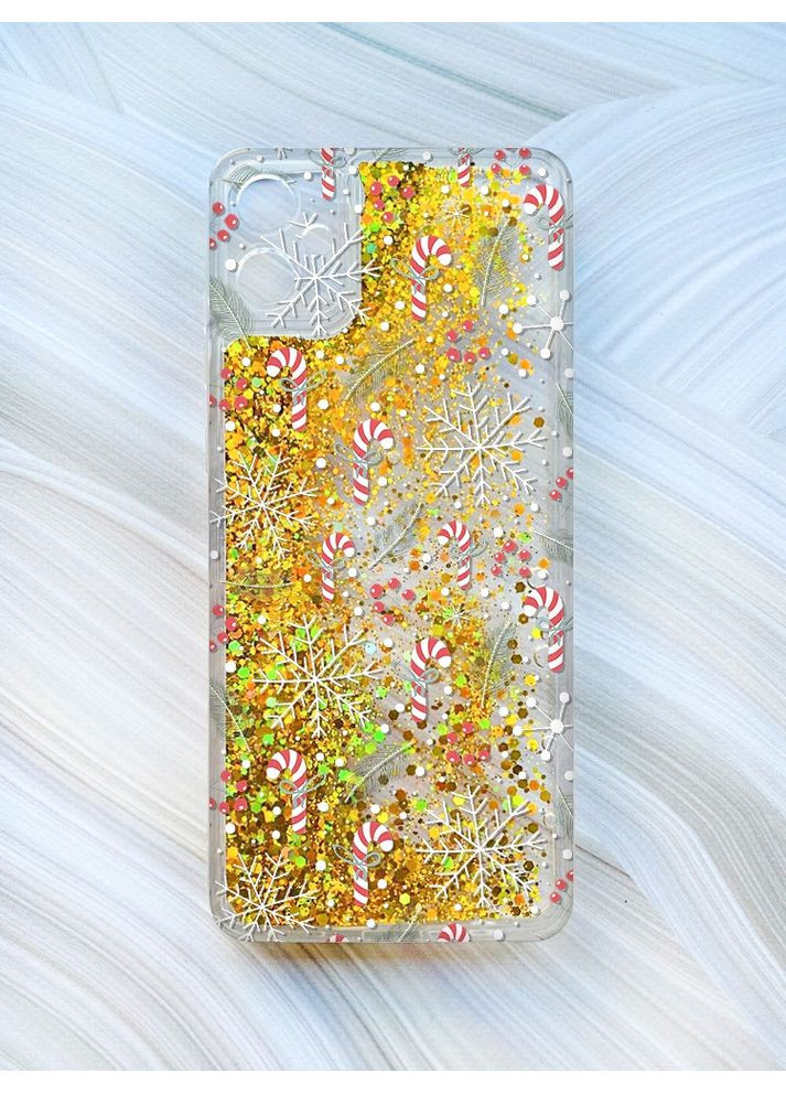 Чехол с плавающими блестками на Samsung Galaxy A05 (A055) Золотой новогодний фон (принт 199) CASE CONTROL (362966289)