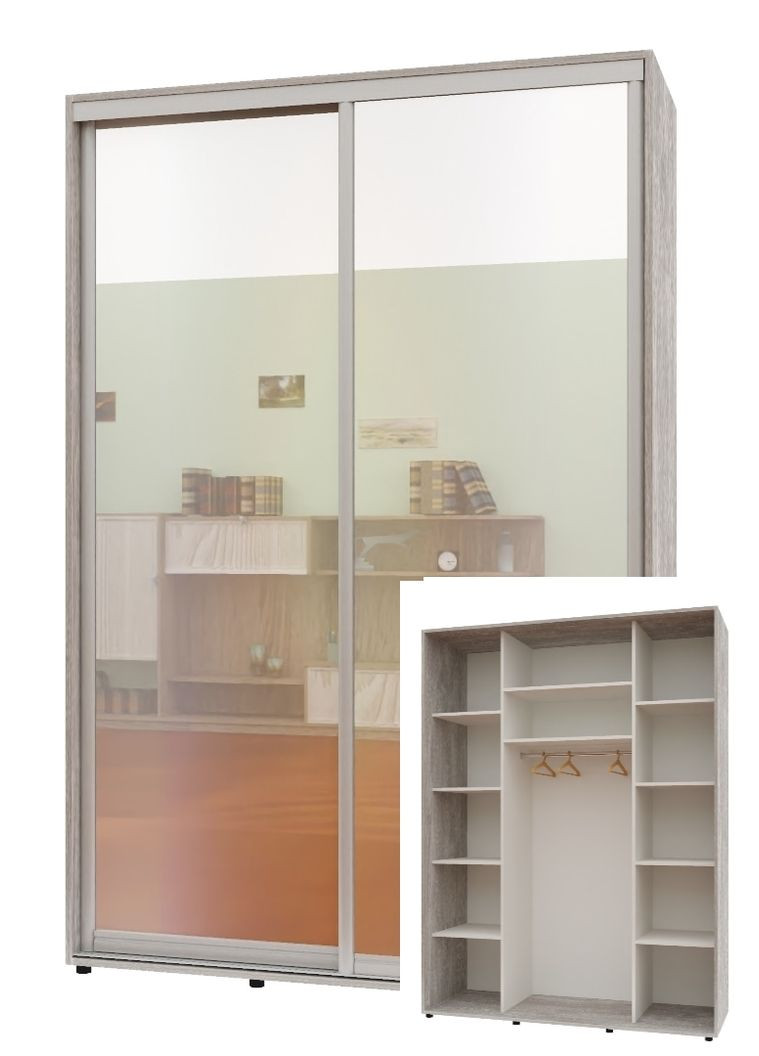 Шкаф-купе двухдверный Комфорт Мебель 160*60*240 см Бетон 2 двери Зеркало Макси Комфорт Меблі (360449657)