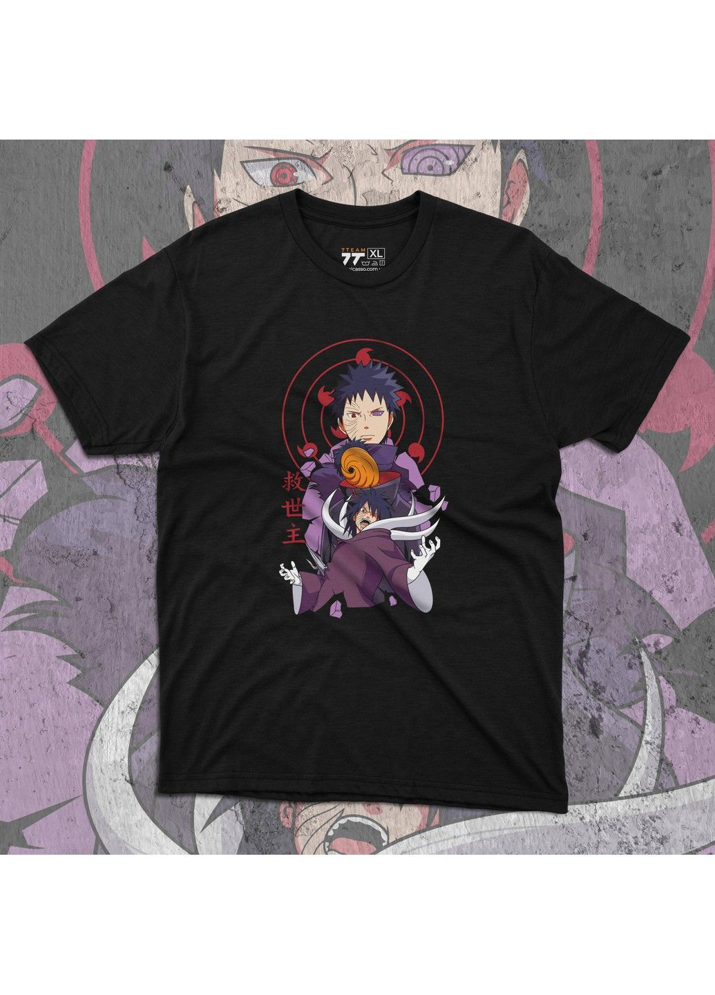 Черная футболка c принтом наруто - обито учиха 2 No Brand