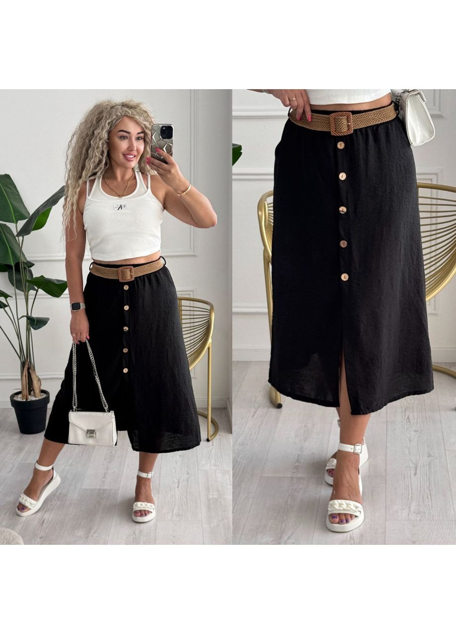 Жіноча спідниця міді вільного крою з жатого льону MonCher (350287894)