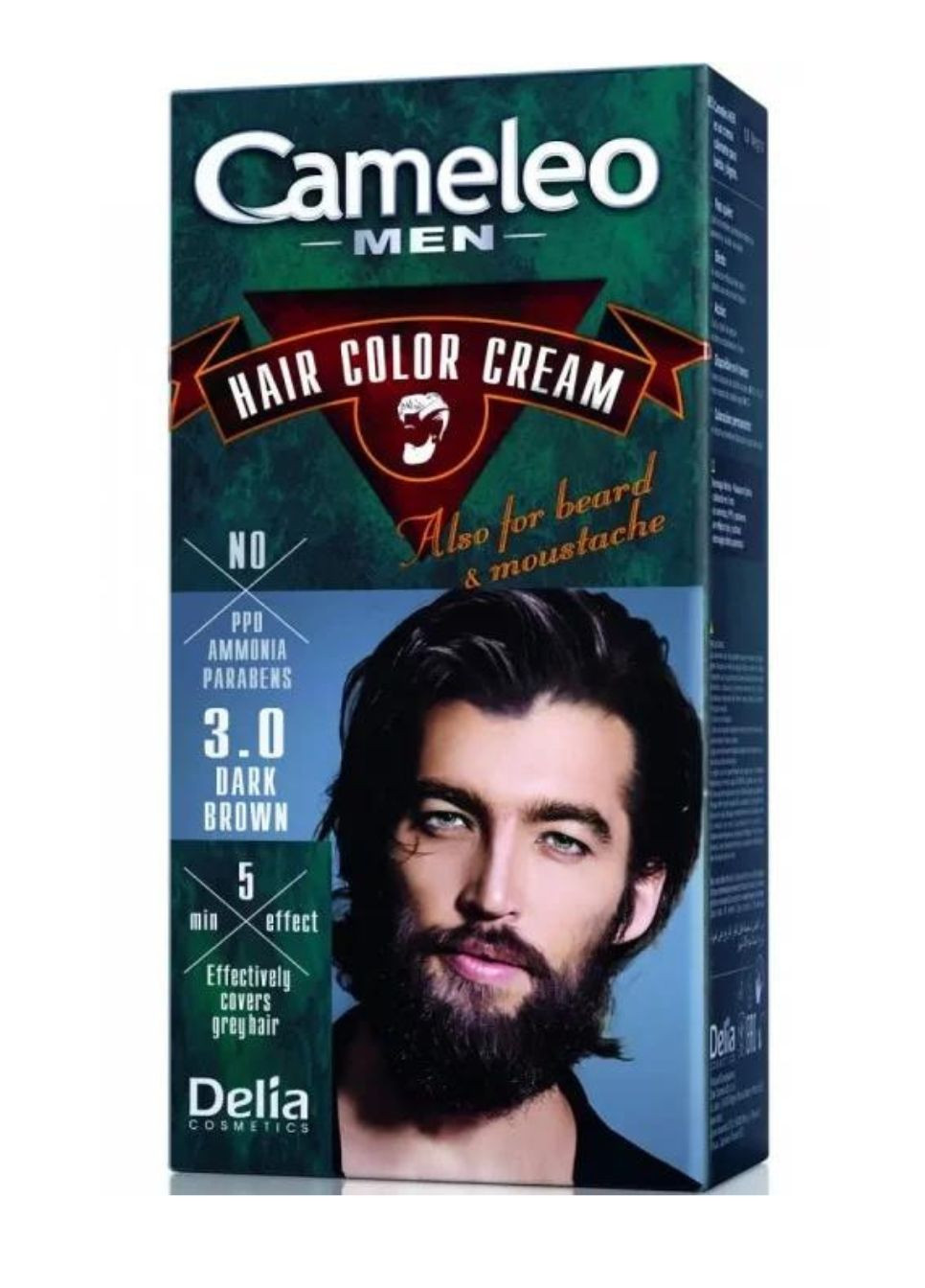 Крем-краска для мужчин Cosmetics Cameleo Men для волос бороды и усов тон 3.0 Тёмно-коричневая 30 мл Delia (303361235)