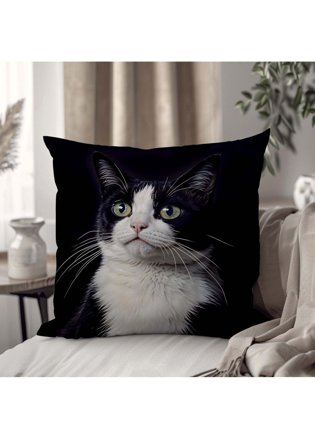 Интерьерная подушка "Кот в смокинге", 33×33 см, 3D принт / 1308233UA WONKEY (359448083)