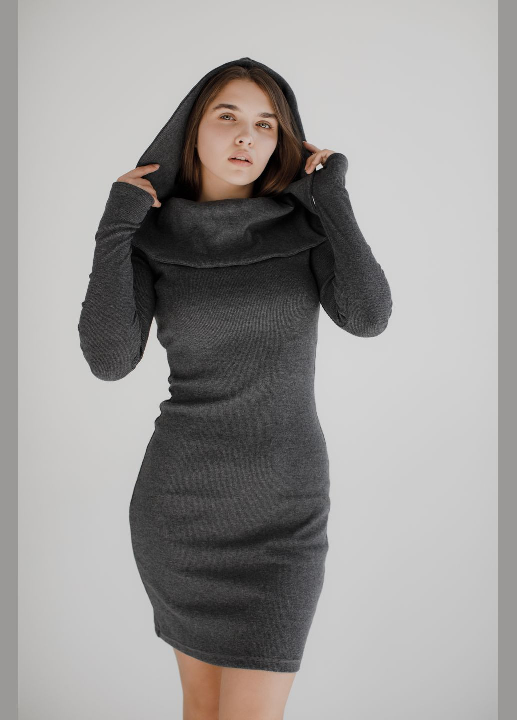Темно-сіра сукня жіноча - сукня midi з капюшоном ah0003w Aberhol