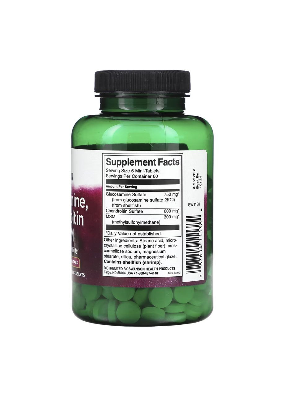Glucosamine, Chondroitin & Msm Mini Tabs - 360 tabs Swanson (369400330)