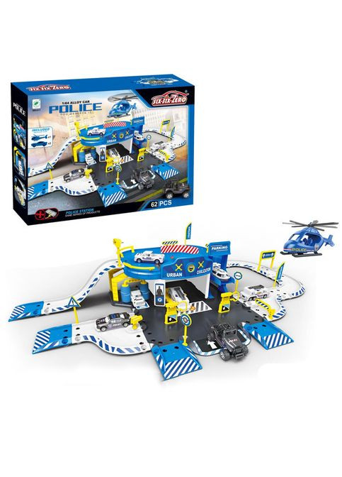 Гараж игрушечный полиция, 2 этажа, 1:64, вертолет, машинки-металлические 660-A11 No Brand (314482238)