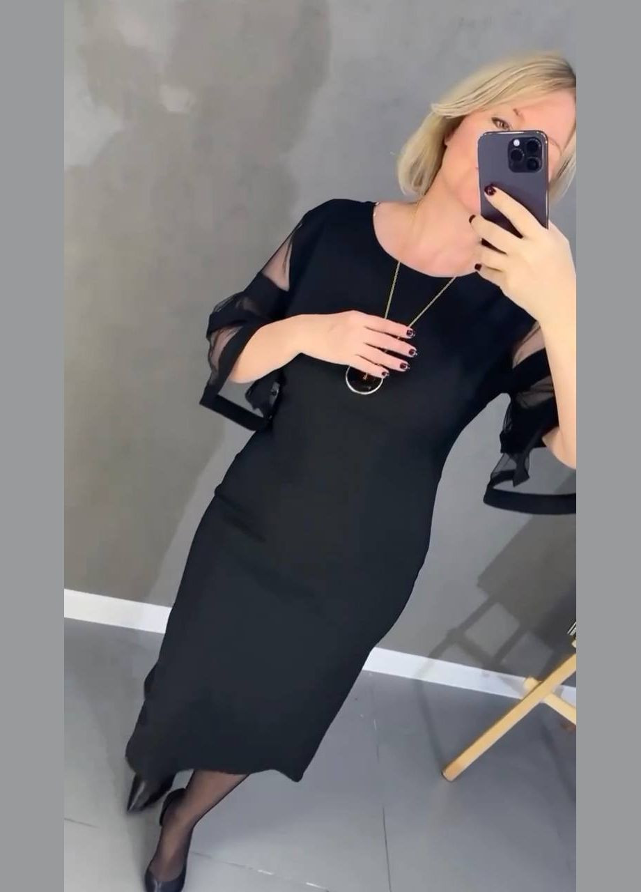 Чорна повсякденний вільна сукня довжини міді No Brand однотонна