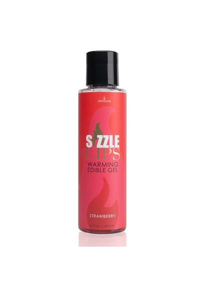Согревающий массажный гель Sizzle Lips Strawberry (125 мл), без сахара, съедобный Sensuva (291439420)