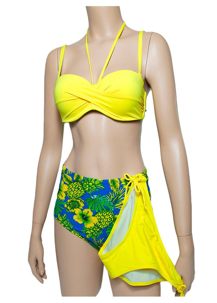 Жовтий літній купальник трійка з двома трусиками та ліфом бандо подвійний пуш ап модель 0113 арт.39288 роздільний, бандо Sisianna