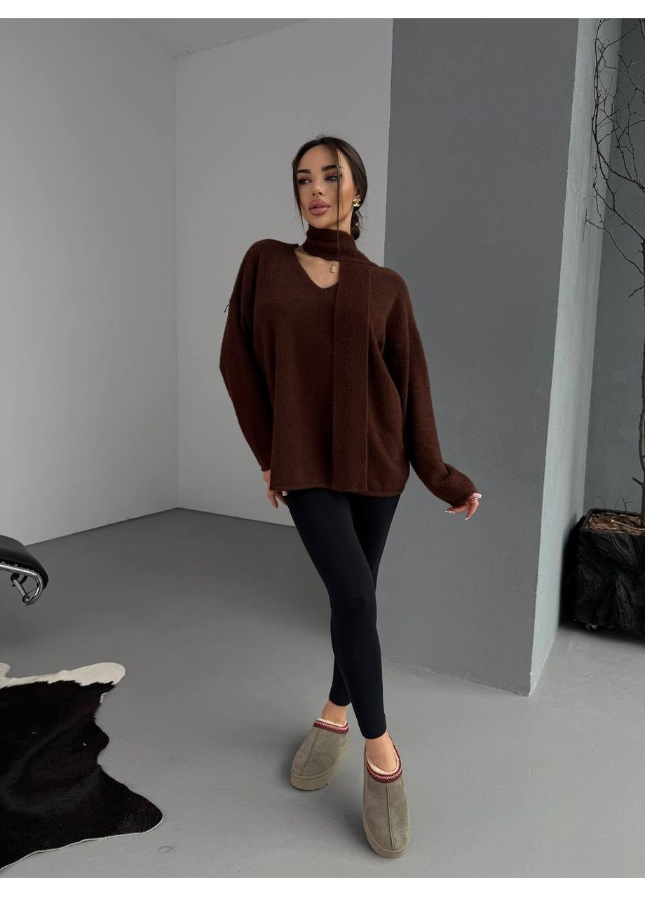 Коричневий демісезонний жіночий светр пуловер No Brand