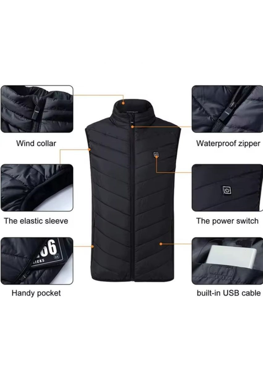 Жилетка с подогревом от PowerBank BauTech 9 зон регулятор температуры Черная (2104618881) No Brand (370984725)
